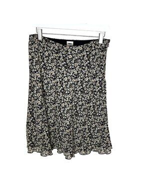 Vintage Y2K Old Navy Black Floral Bias-Cut Skirt, Knee-Length, Size 10